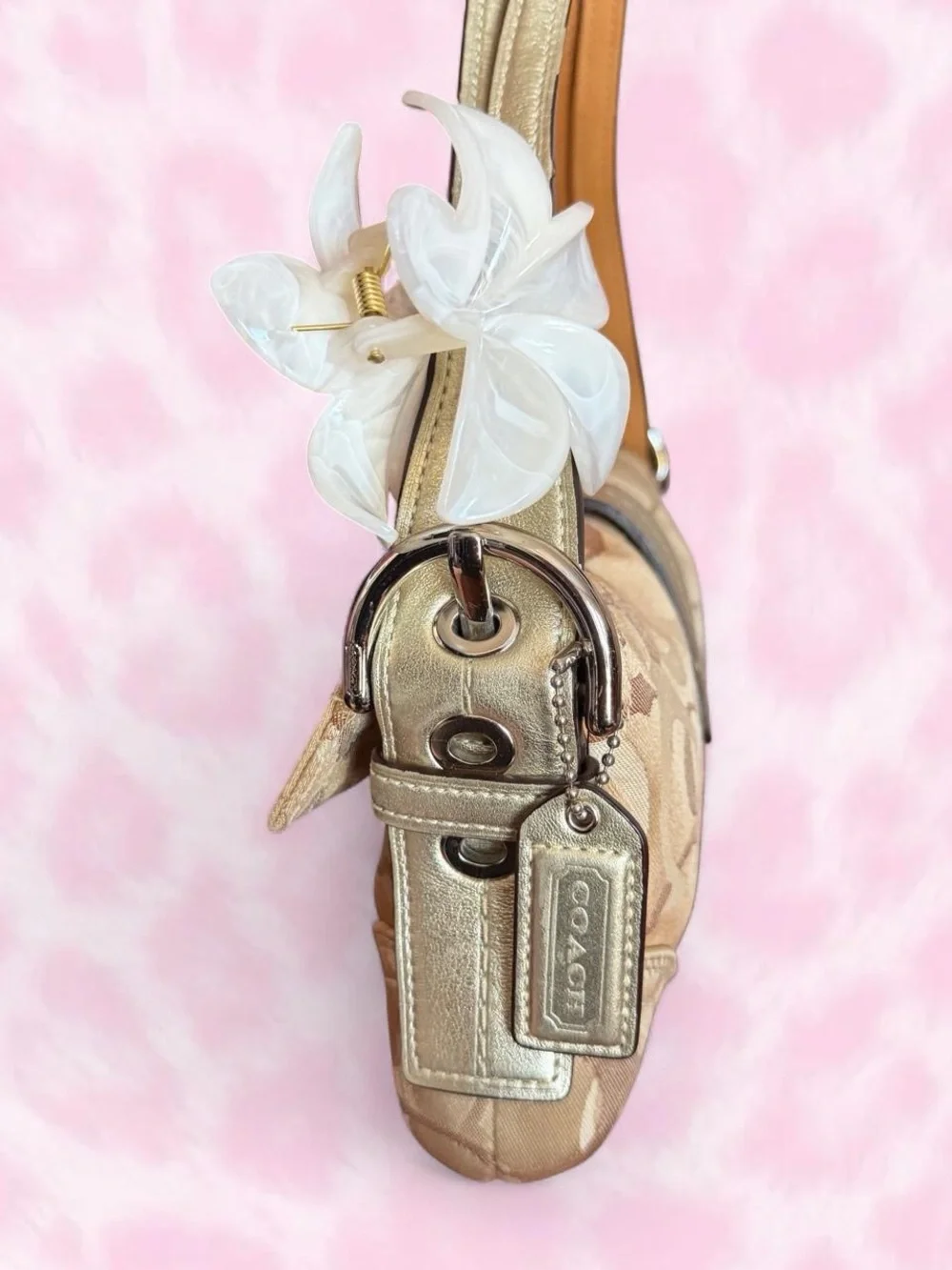 Coach Gold & Beige Signature Jacquard Shoulder Bag